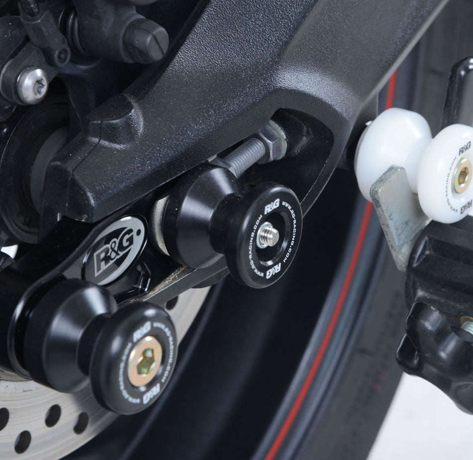Spindle Sliders for Triumph Daytona 675, Triumph Daytona Moto2â„¢ 765 '20-, Street Triple '07- and Street Triple R '08- models.