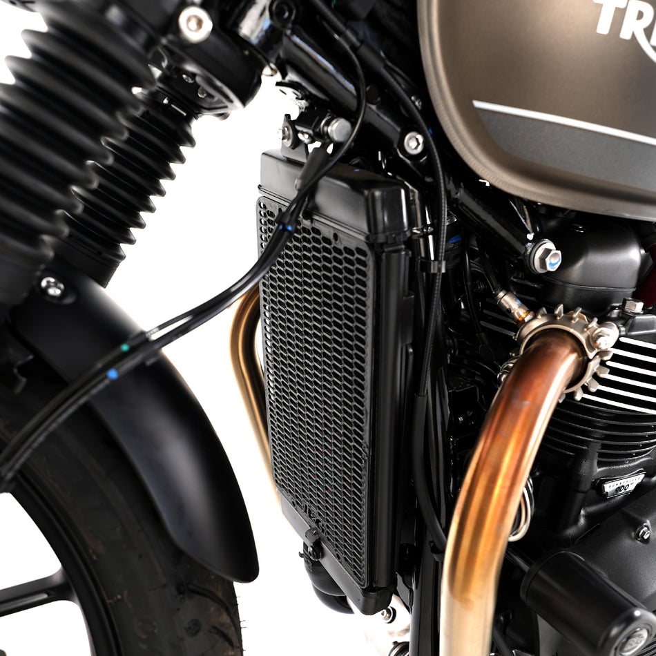 PRO Radiator Guard for Triumph Thruxton 1200, Thruxton 1200R, Street Cup '17-, Bonneville T120 '16-, Bonneville T100 '17-, Street Twin '16-, Speed Twin 1200 '19-'21 & Speed Twin 900 '22- '24